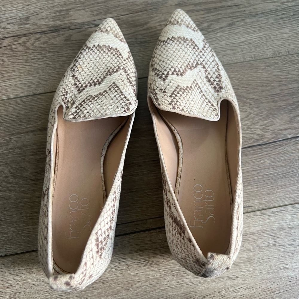 Franco Sarto Cream and Brown Flats with Elegant Pointed Toe with small heel